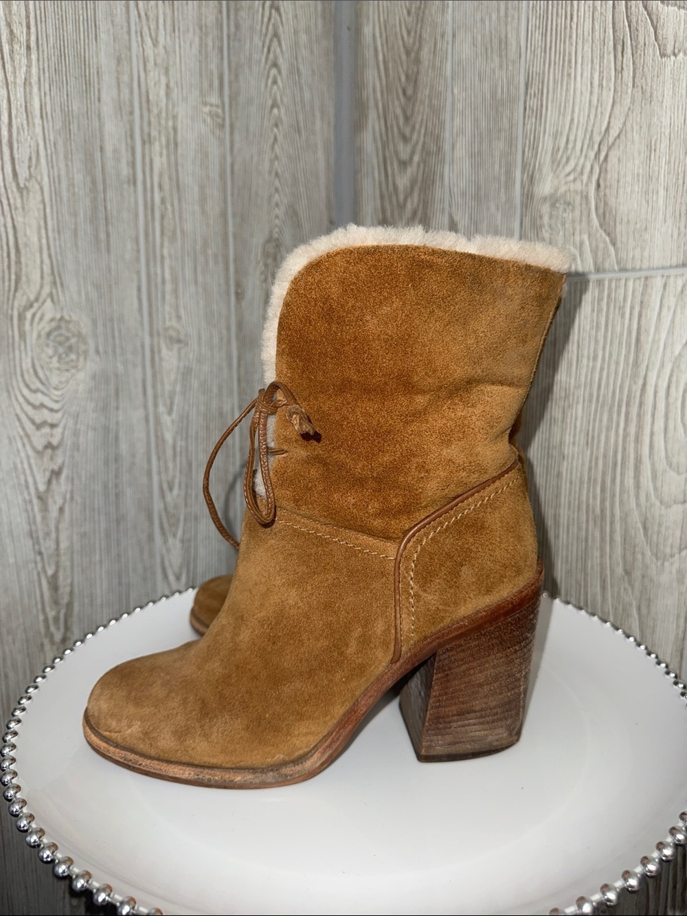 UGG Jerene Chestnut Suede Shearling-Lined Lace-Up Ankle Boots